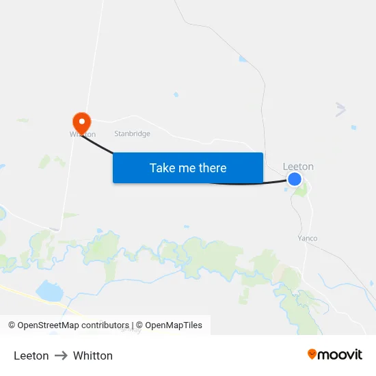 Leeton to Whitton map