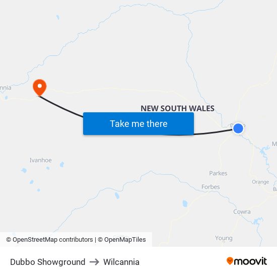 Dubbo Showground to Wilcannia map