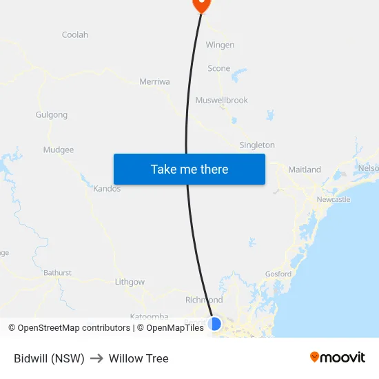 Bidwill (NSW) to Willow Tree map