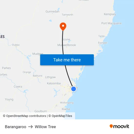 Barangaroo to Willow Tree map