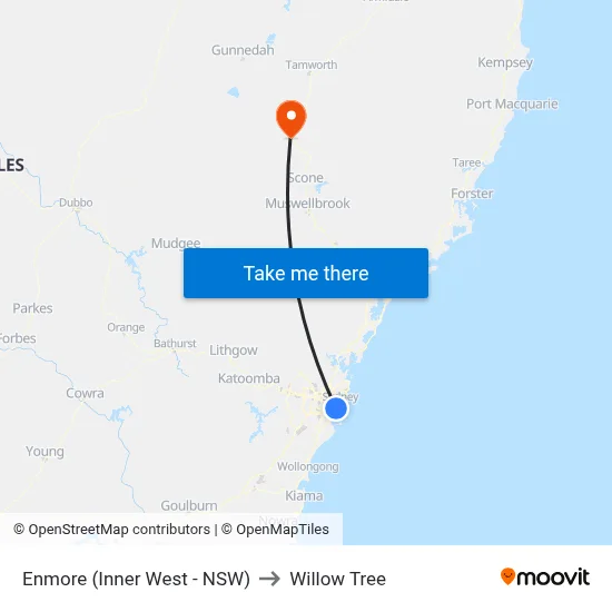 Enmore (Inner West - NSW) to Willow Tree map