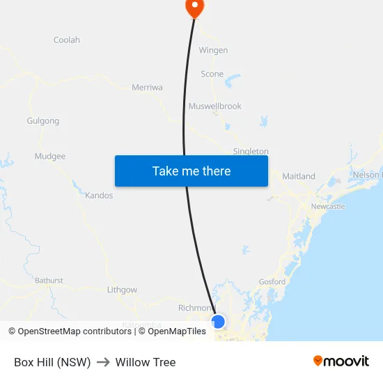 Box Hill (NSW) to Willow Tree map