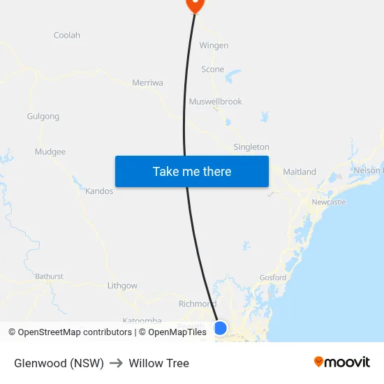 Glenwood (NSW) to Willow Tree map