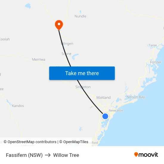 Fassifern (NSW) to Willow Tree map