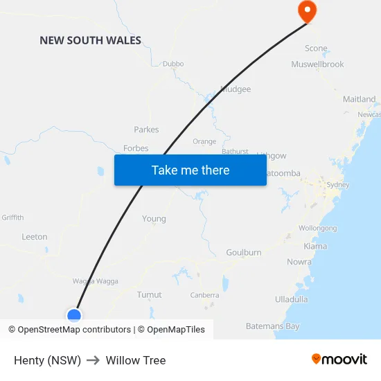 Henty (NSW) to Willow Tree map