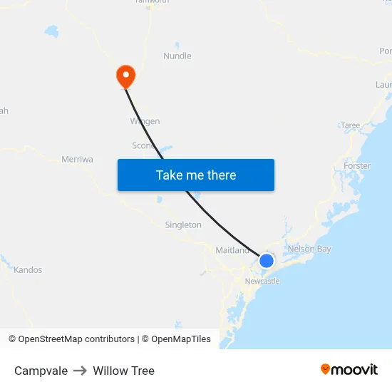 Campvale to Willow Tree map