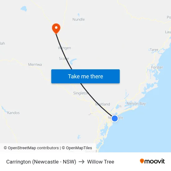 Carrington (Newcastle - NSW) to Willow Tree map
