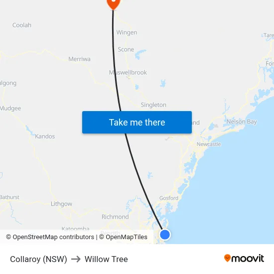 Collaroy (NSW) to Willow Tree map