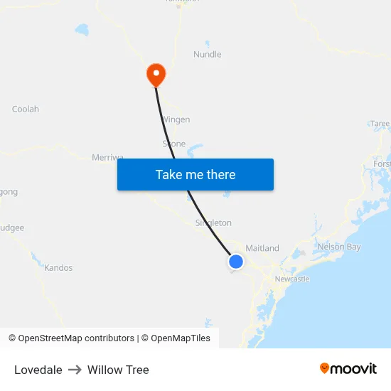 Lovedale to Willow Tree map