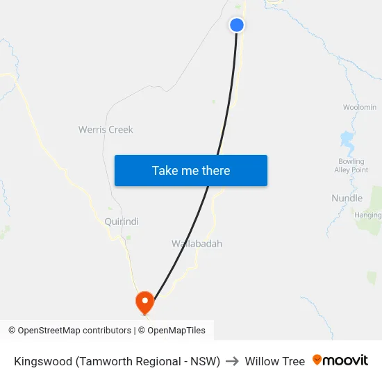 Kingswood (Tamworth Regional - NSW) to Willow Tree map