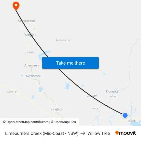 Limeburners Creek (Mid-Coast - NSW) to Willow Tree map