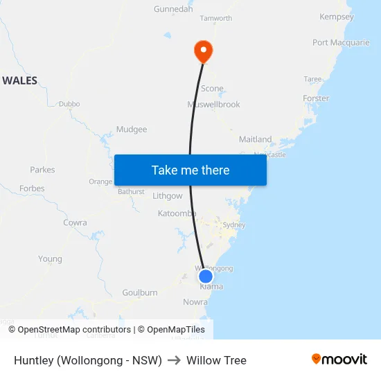 Huntley (Wollongong - NSW) to Willow Tree map