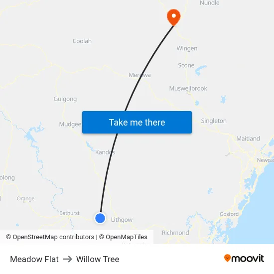 Meadow Flat to Willow Tree map