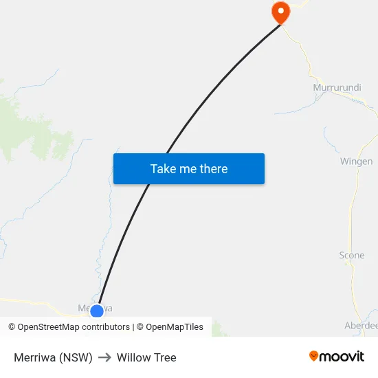 Merriwa (NSW) to Willow Tree map