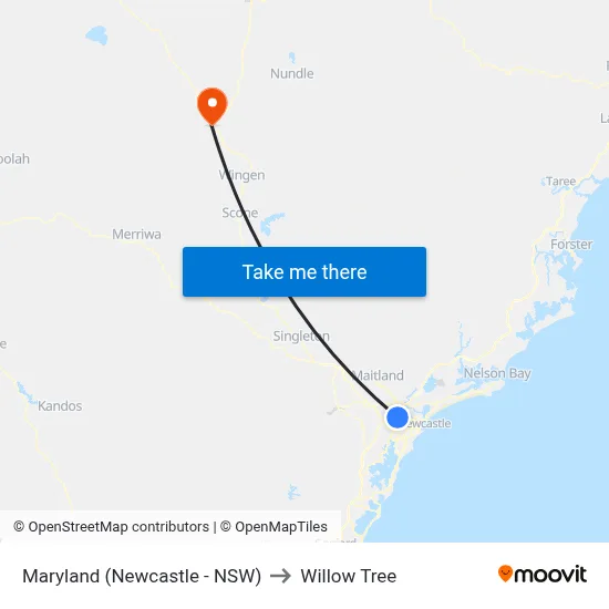 Maryland (Newcastle - NSW) to Willow Tree map
