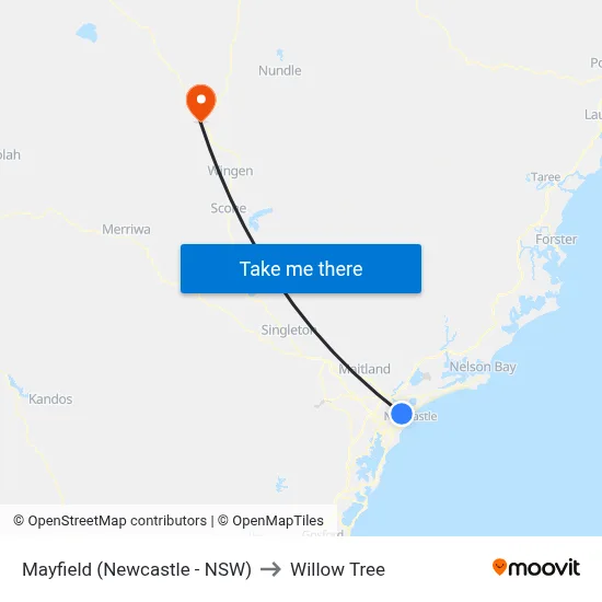 Mayfield (Newcastle - NSW) to Willow Tree map