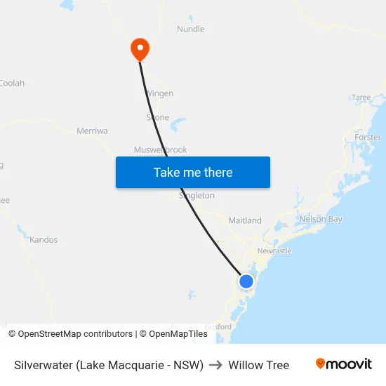 Silverwater (Lake Macquarie - NSW) to Willow Tree map