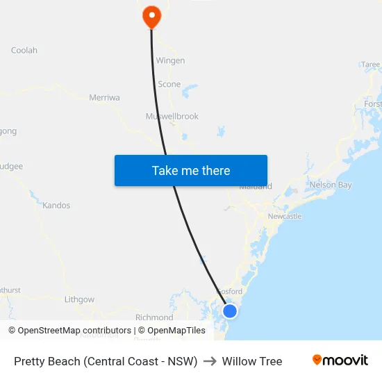 Pretty Beach (Central Coast - NSW) to Willow Tree map