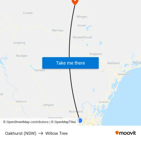 Oakhurst (NSW) to Willow Tree map