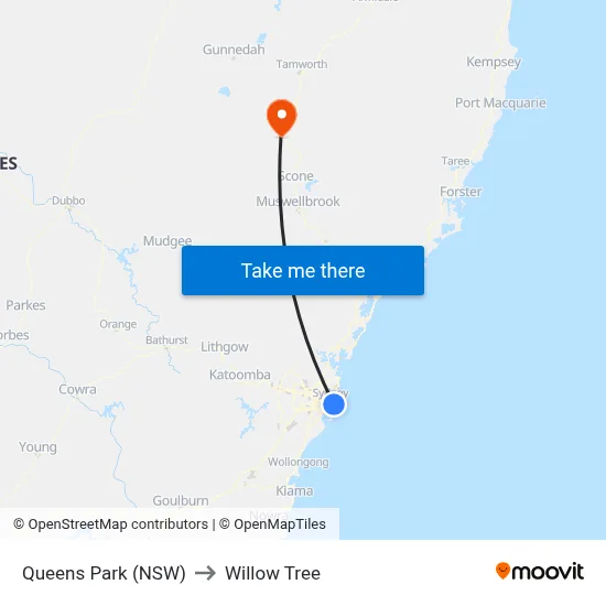 Queens Park (NSW) to Willow Tree map