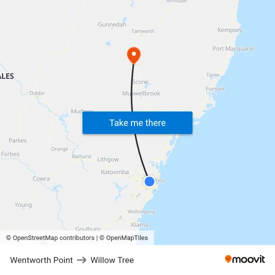 Wentworth Point to Willow Tree map