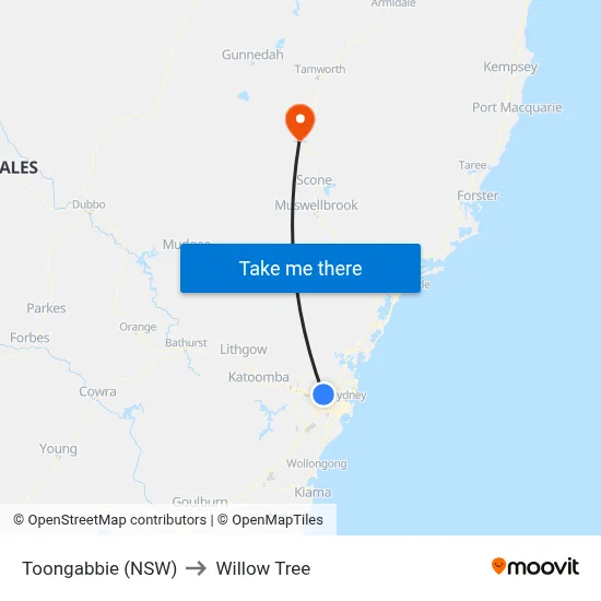 Toongabbie (NSW) to Willow Tree map