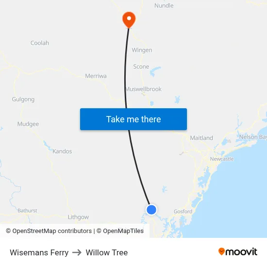 Wisemans Ferry to Willow Tree map