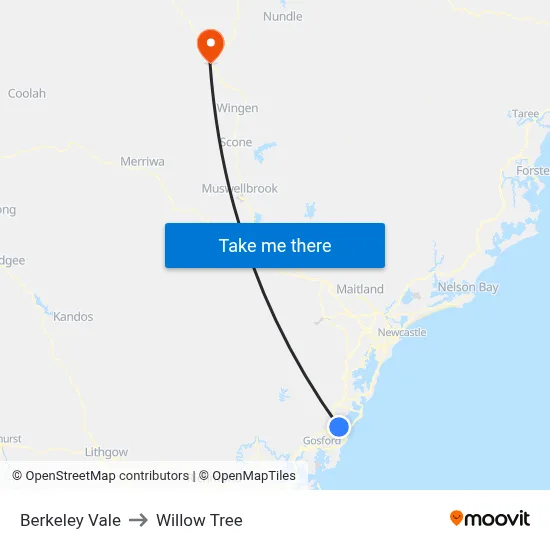 Berkeley Vale to Willow Tree map