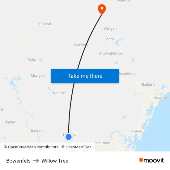Bowenfels to Willow Tree map
