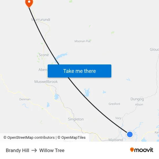 Brandy Hill to Willow Tree map