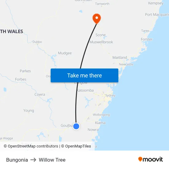 Bungonia to Willow Tree map