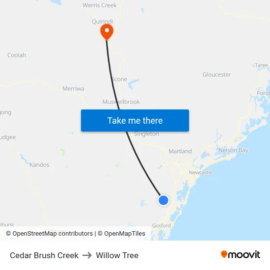Cedar Brush Creek to Willow Tree map