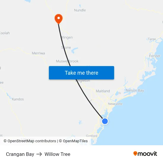 Crangan Bay to Willow Tree map