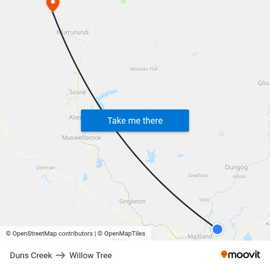 Duns Creek to Willow Tree map