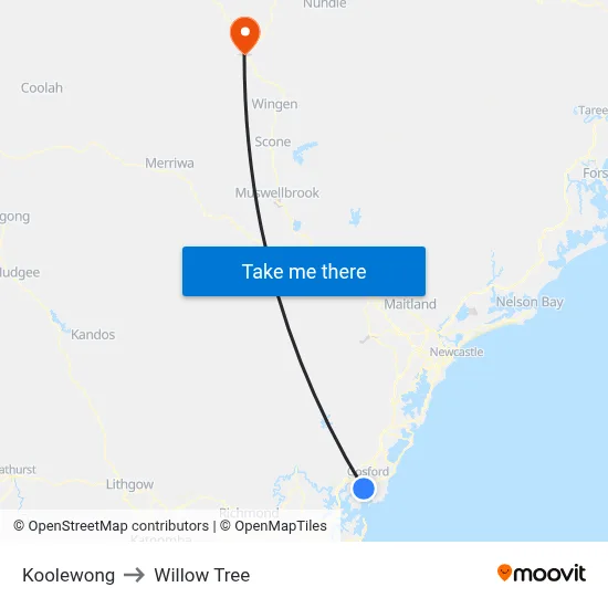 Koolewong to Willow Tree map