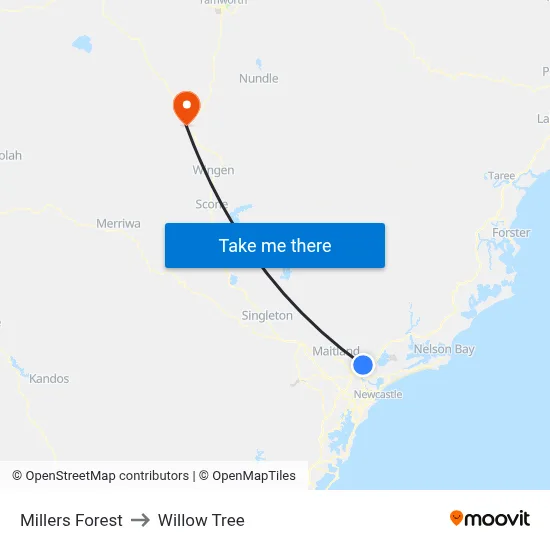 Millers Forest to Willow Tree map