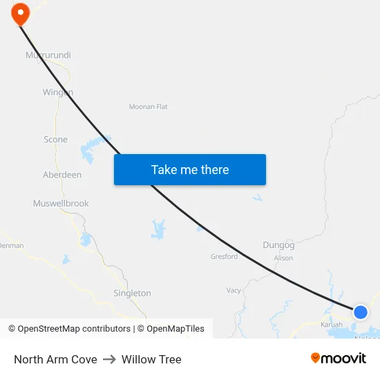 North Arm Cove to Willow Tree map