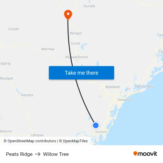 Peats Ridge to Willow Tree map