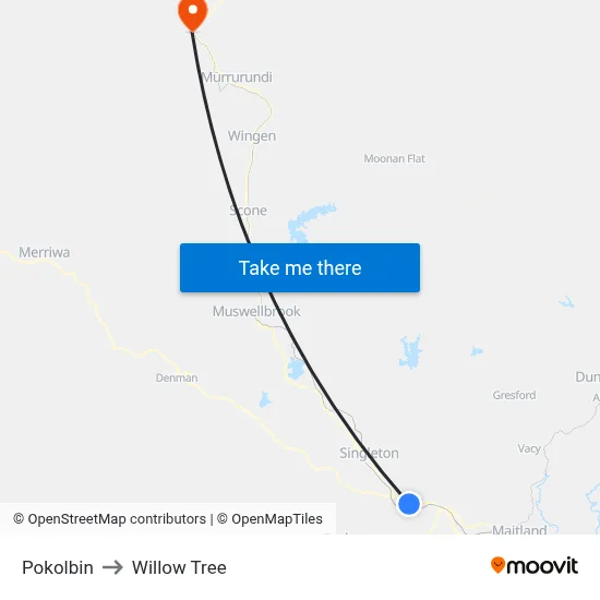 Pokolbin to Willow Tree map