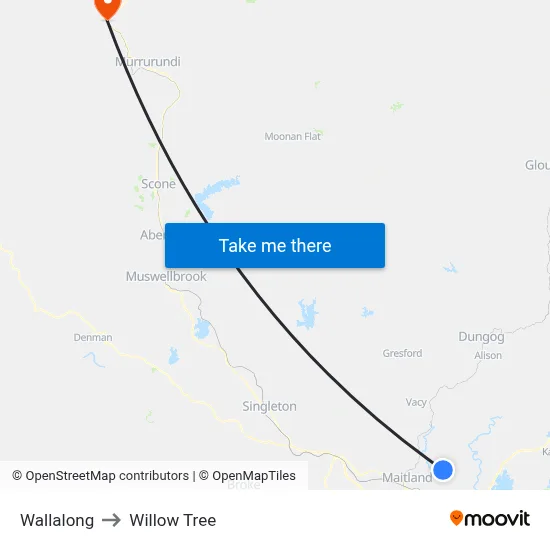 Wallalong to Willow Tree map