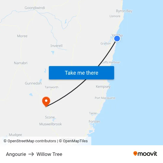 Angourie to Willow Tree map