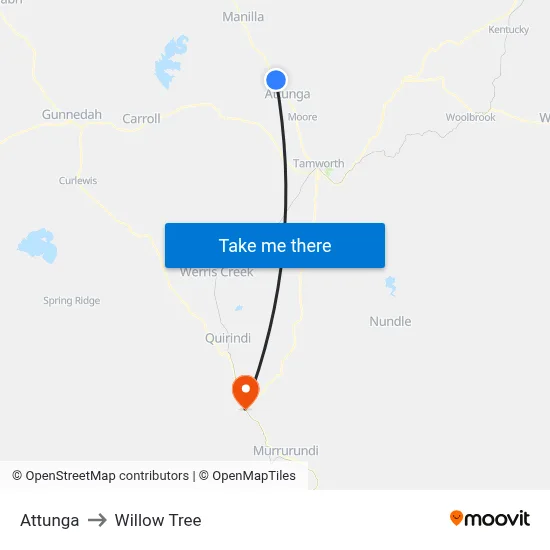 Attunga to Willow Tree map