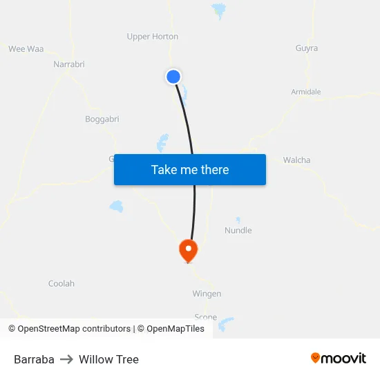 Barraba to Willow Tree map