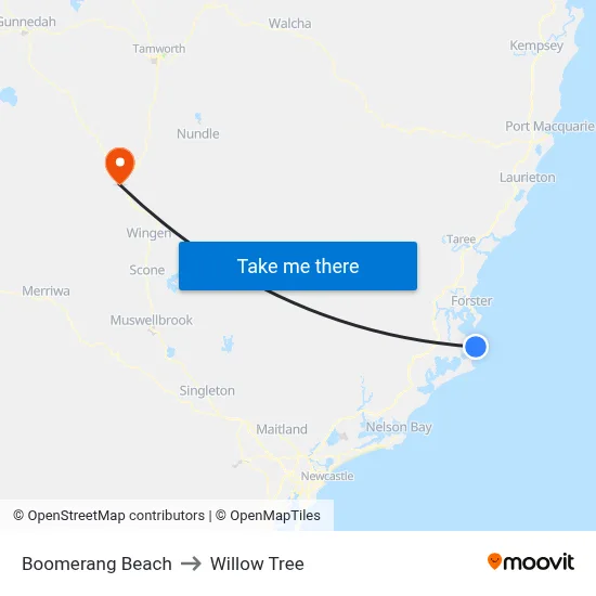 Boomerang Beach to Willow Tree map