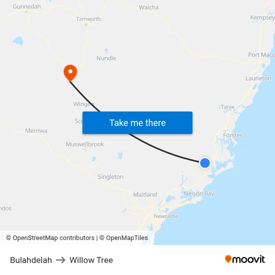Bulahdelah to Willow Tree map