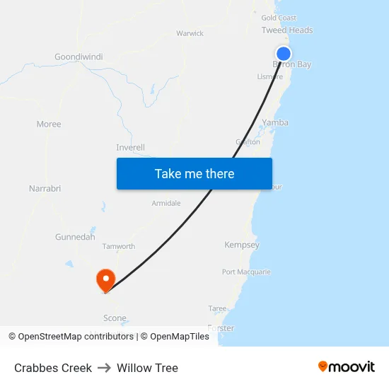 Crabbes Creek to Willow Tree map
