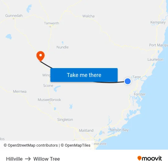 Hillville to Willow Tree map