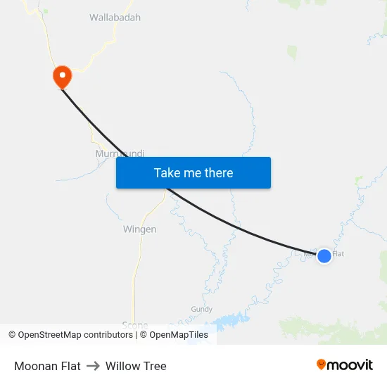 Moonan Flat to Willow Tree map