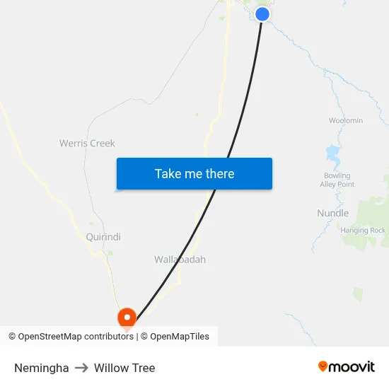 Nemingha to Willow Tree map