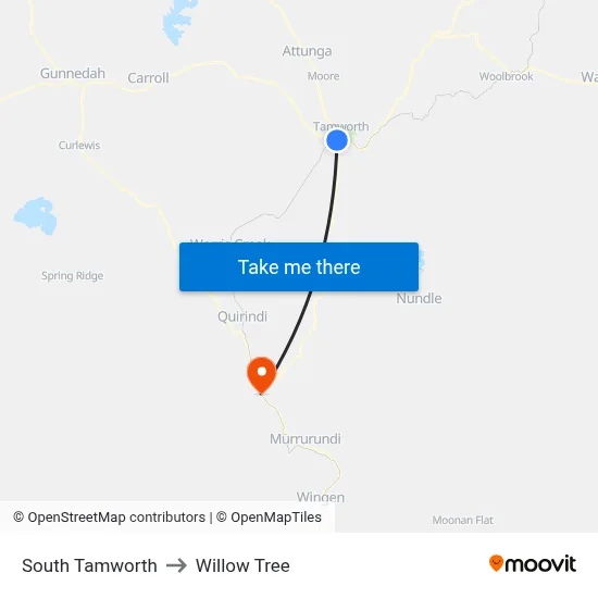 South Tamworth to Willow Tree map